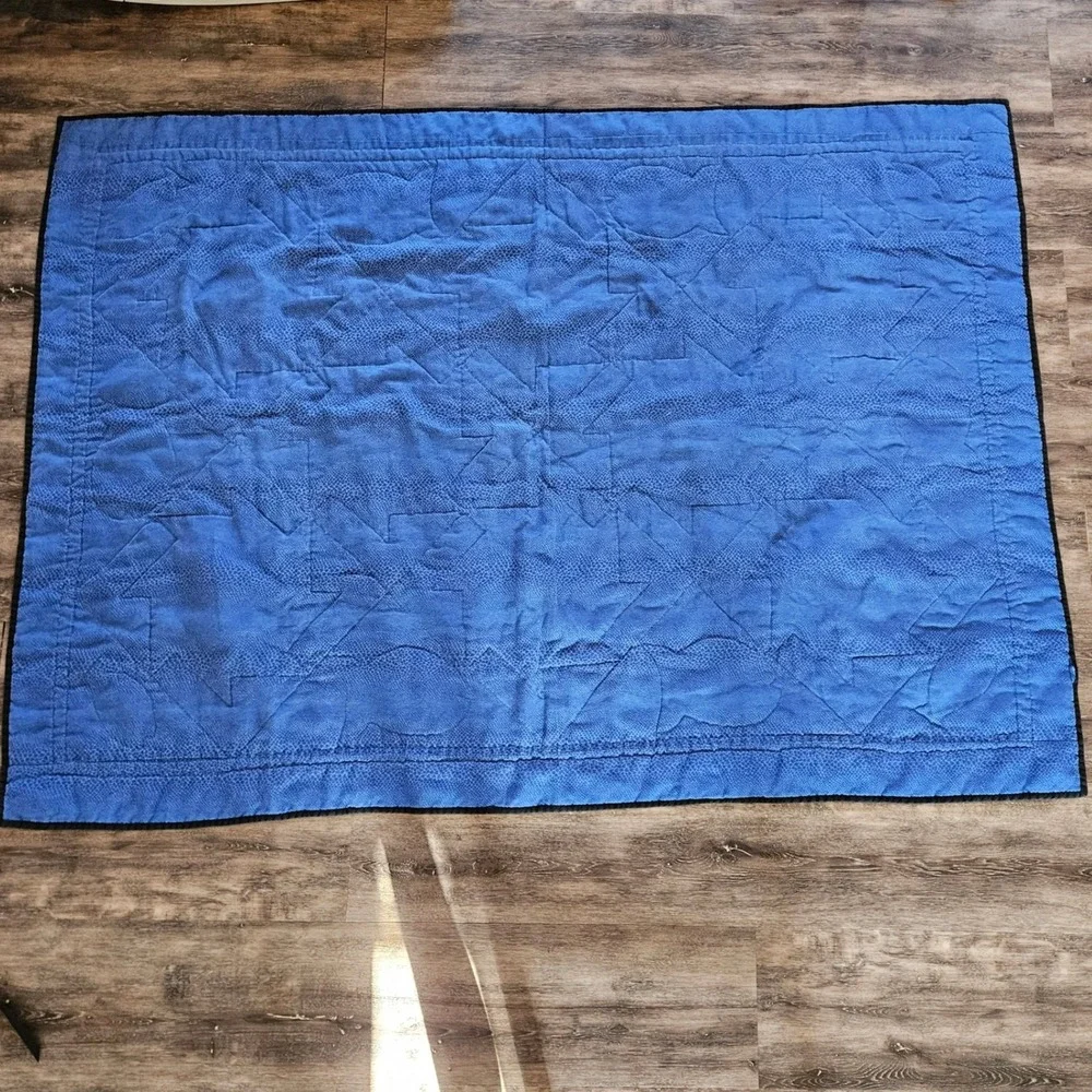 Vintage Handmade Quilt Blue Aquatic Pinwheel Star Throw Blanket 68x48 Fish Ocean